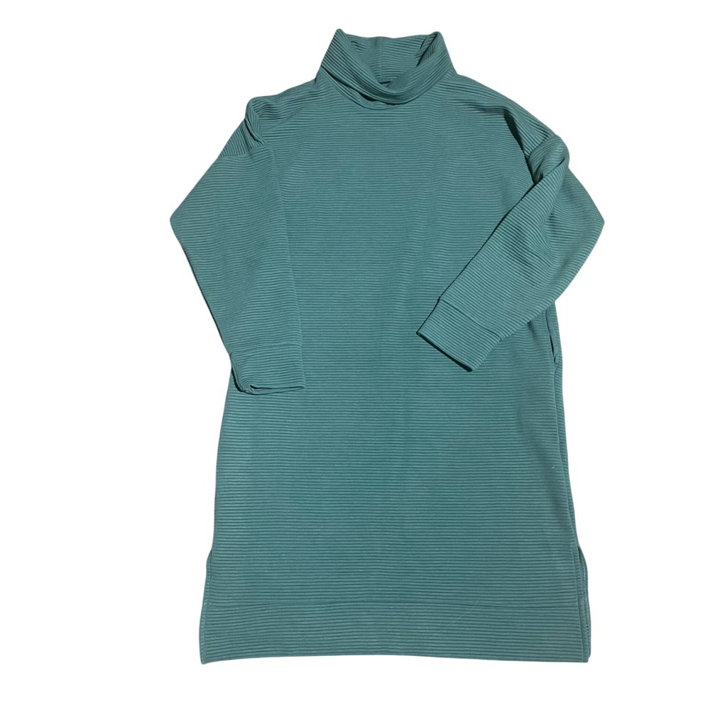 A New Day Womens Teal Ribbed Turtleneck Sweater Dress Large Long Sleeve Pockets